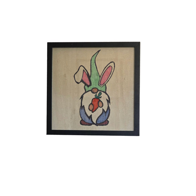 Easter Gnome Seasonal Wood Sign, Hand Painted 12x12 Framed Art, Whimsical Holiday Home Decoration