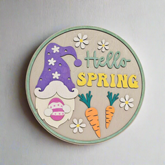 Hello Gnome Spring Laser Cut Wall Decoration / Door Hanger | The Old Palm Cove